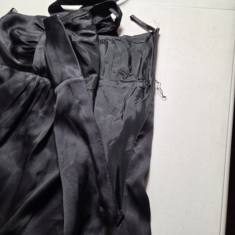 VTG Banana Republic Y2K Women's Black Silk Strapless Mini Dress SZ 6 Velvet Sash - Picture 11 of 13